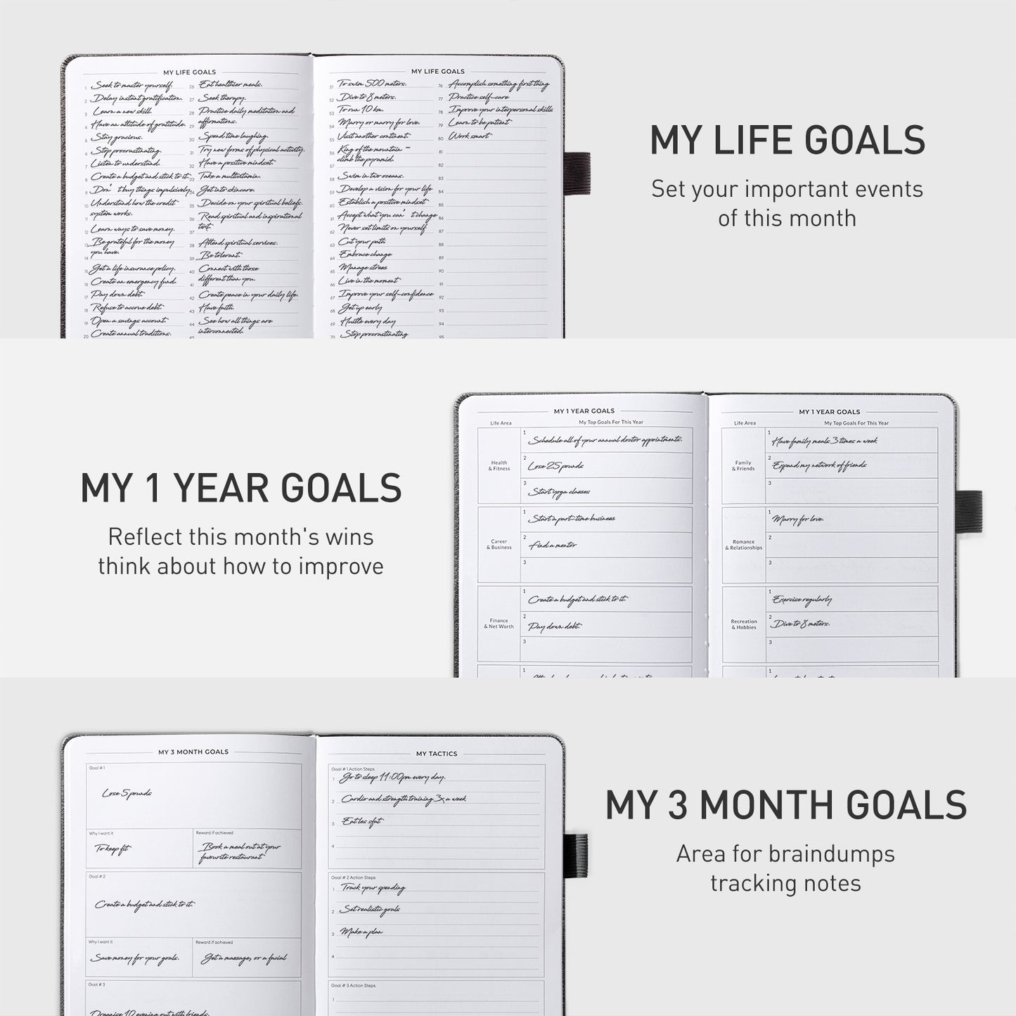 Dexmon Planner, Undated Yearly Planner for Productivity Increasing, A5 (Black)