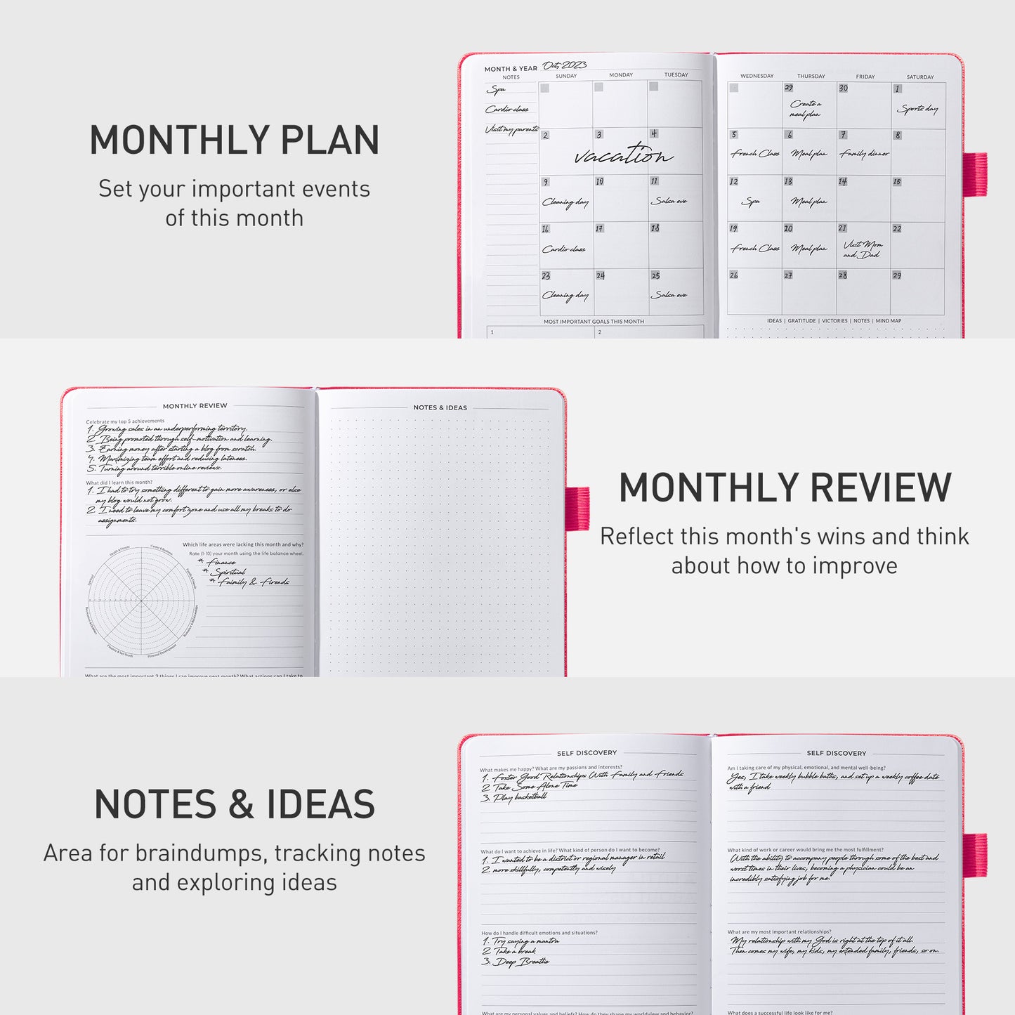 Dexmon Planner, Undated Yearly Planner for Productivity Increasing, A5 (Black)