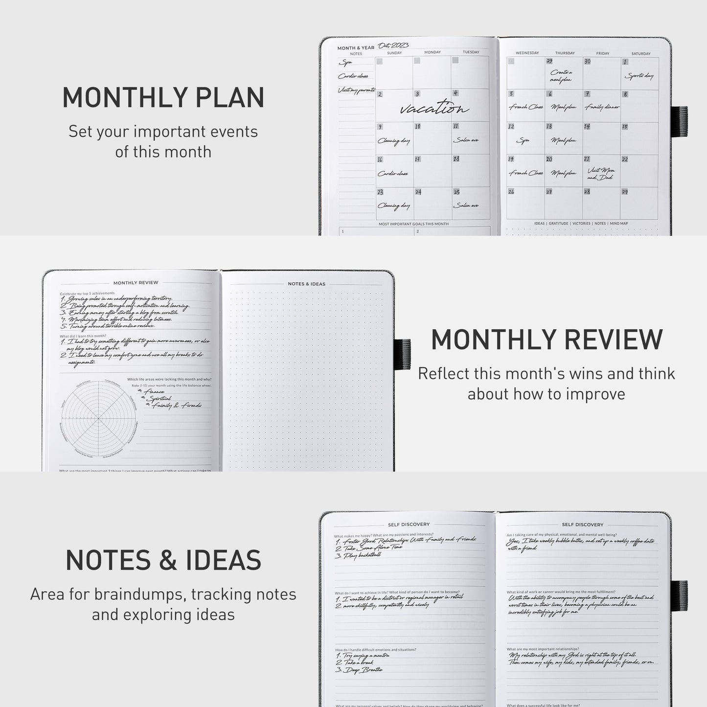 Dexmon Planner, Undated Yearly Planner for Productivity Increasing, A5 (Black)